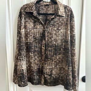 East 5th Abstract Brown and Tan Button Blouse